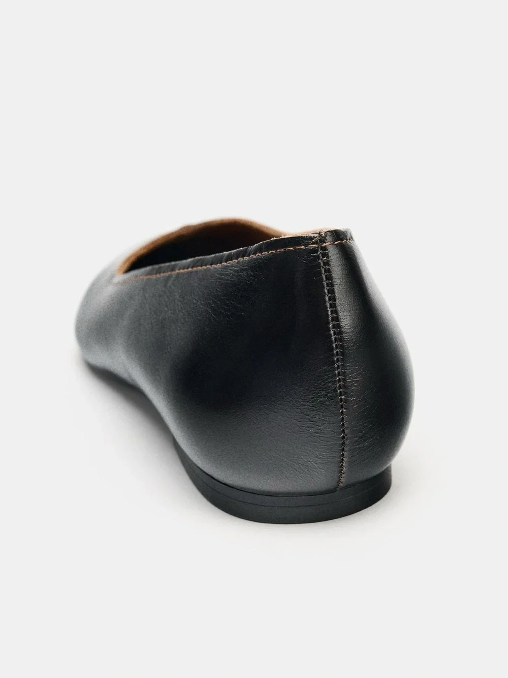 Zara Black Pointed Toe Leather Ballet Flats
